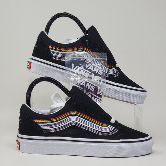 VANS Black With Rainbow Sneakers Shoes Lace-Up 500714 Womens Size 6 New - Picture 3 of 11